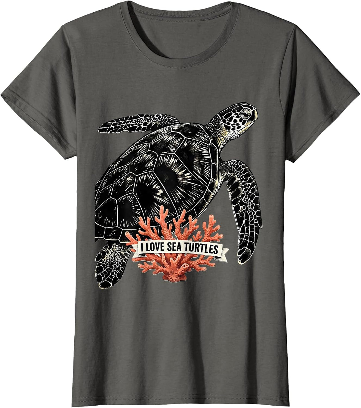 Women's I Love Sea Turtles Funny Ocean Wildlife Animal Lover Gift T-Shirt - Asphalt Grey