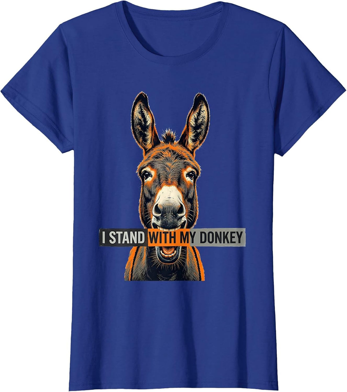 Women's I Stand With My Donkey Funny Donkey Mask Animal Lover Humor T-Shirt - Royal Blue