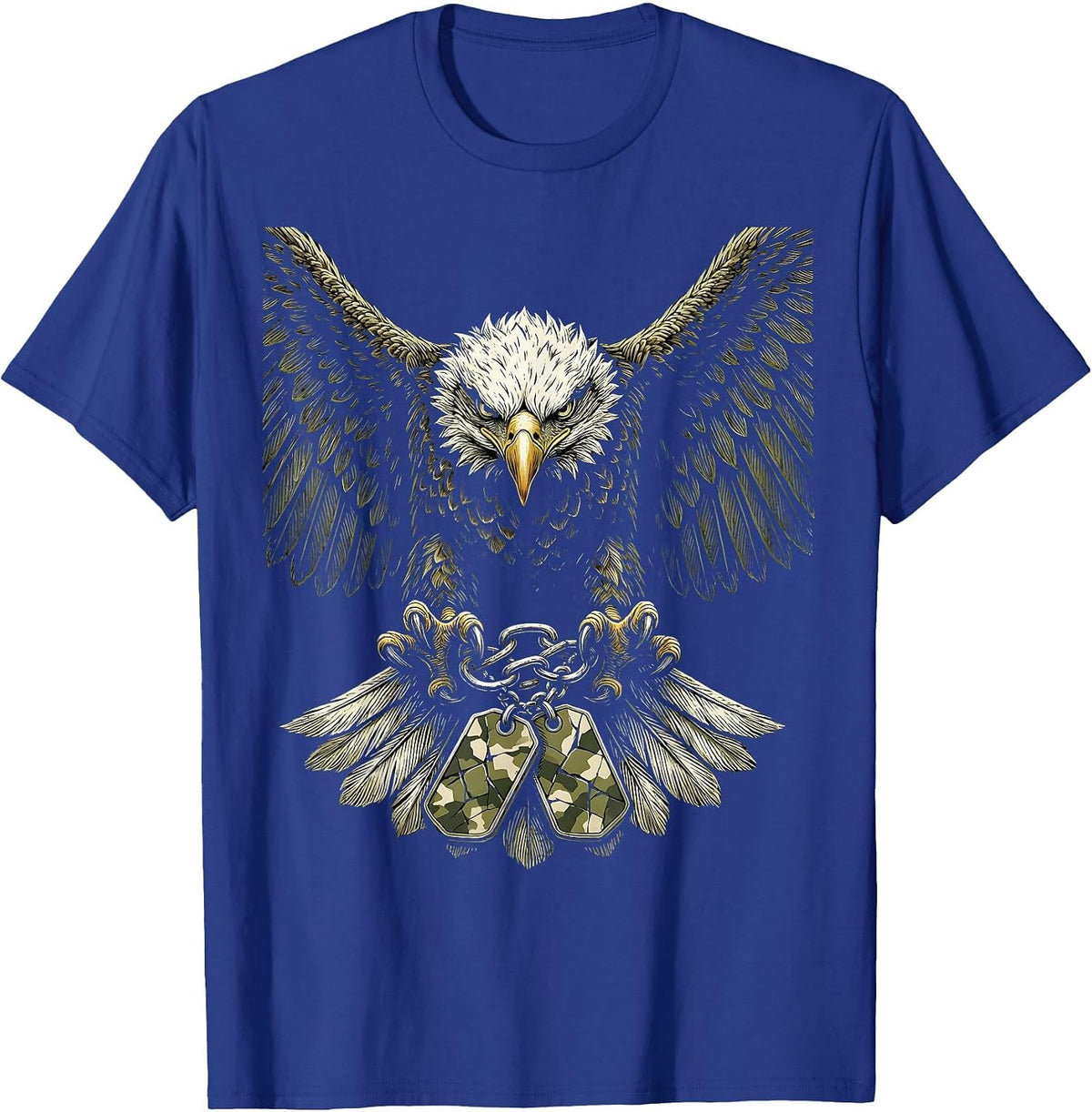 Men's Eagle Camo Dog Tags Patriotic Graphic Tee T-Shirt - Royal Blue