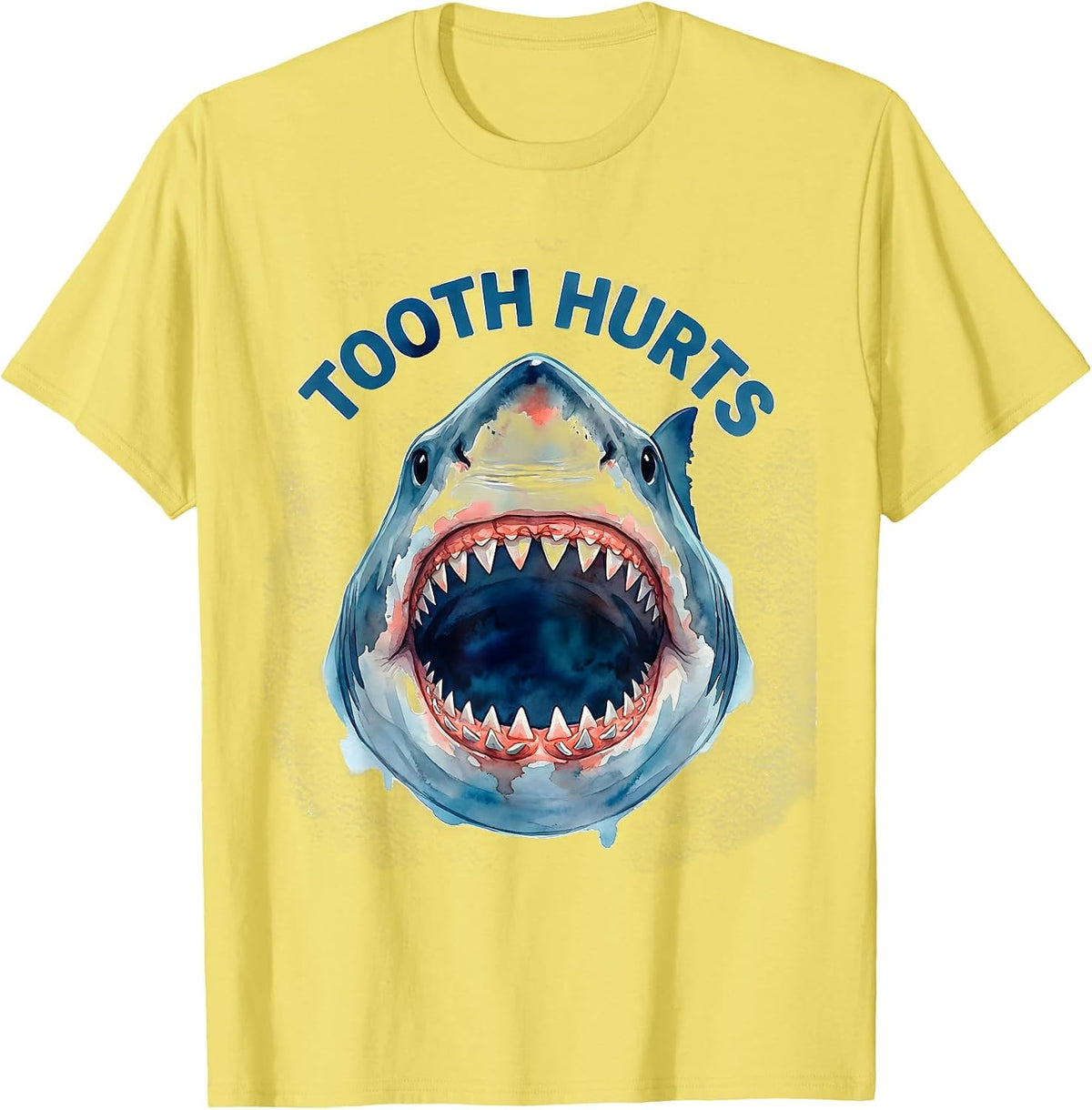 Men's Tooth Hurts Watercolor Shark Jaw Halloween Costume Humor T-Shirt - Lemon Yellow