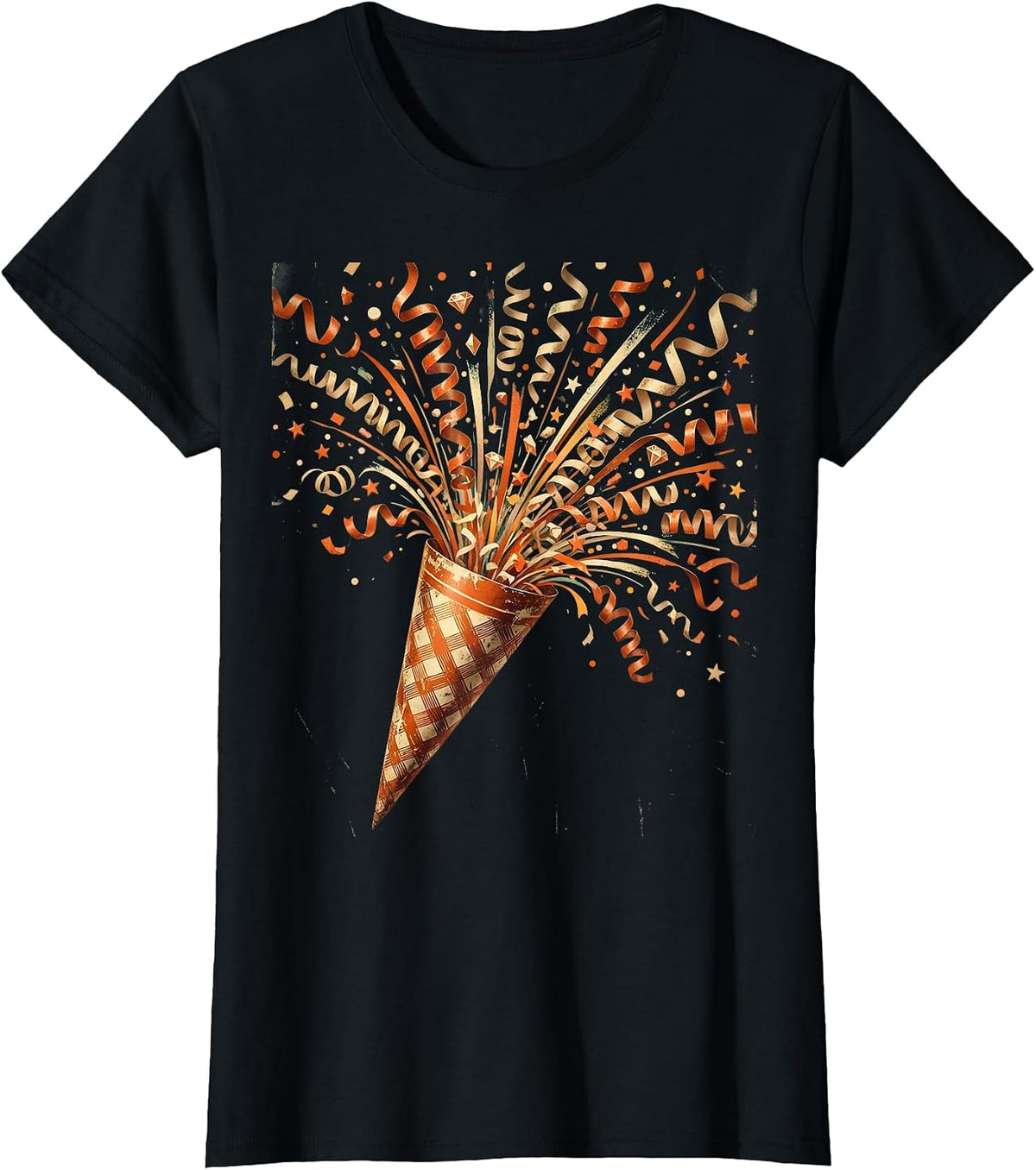 Women's Birthday Party Popper Confetti Celebration Design T-Shirt - Black