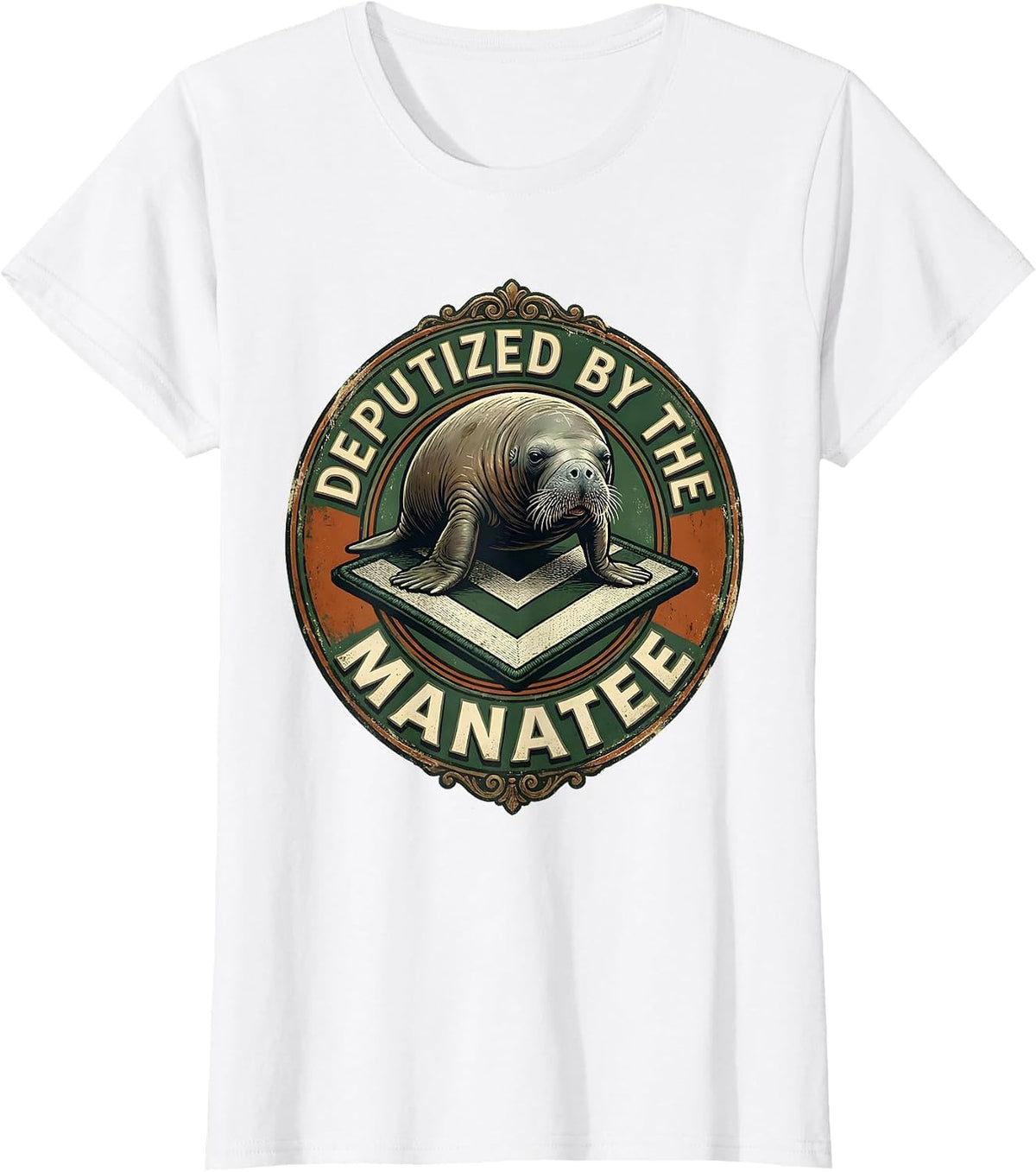 Deputized By The Manatee Vintage Manatee Lover Humor T-Shirt - White