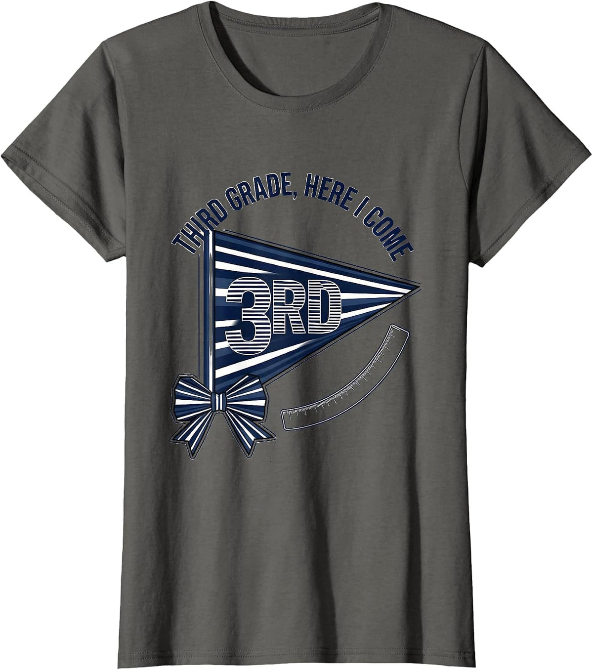 Women's Third Grade Here I Come Pennant Flag Back To School Girl T-Shirt - Asphalt Grey