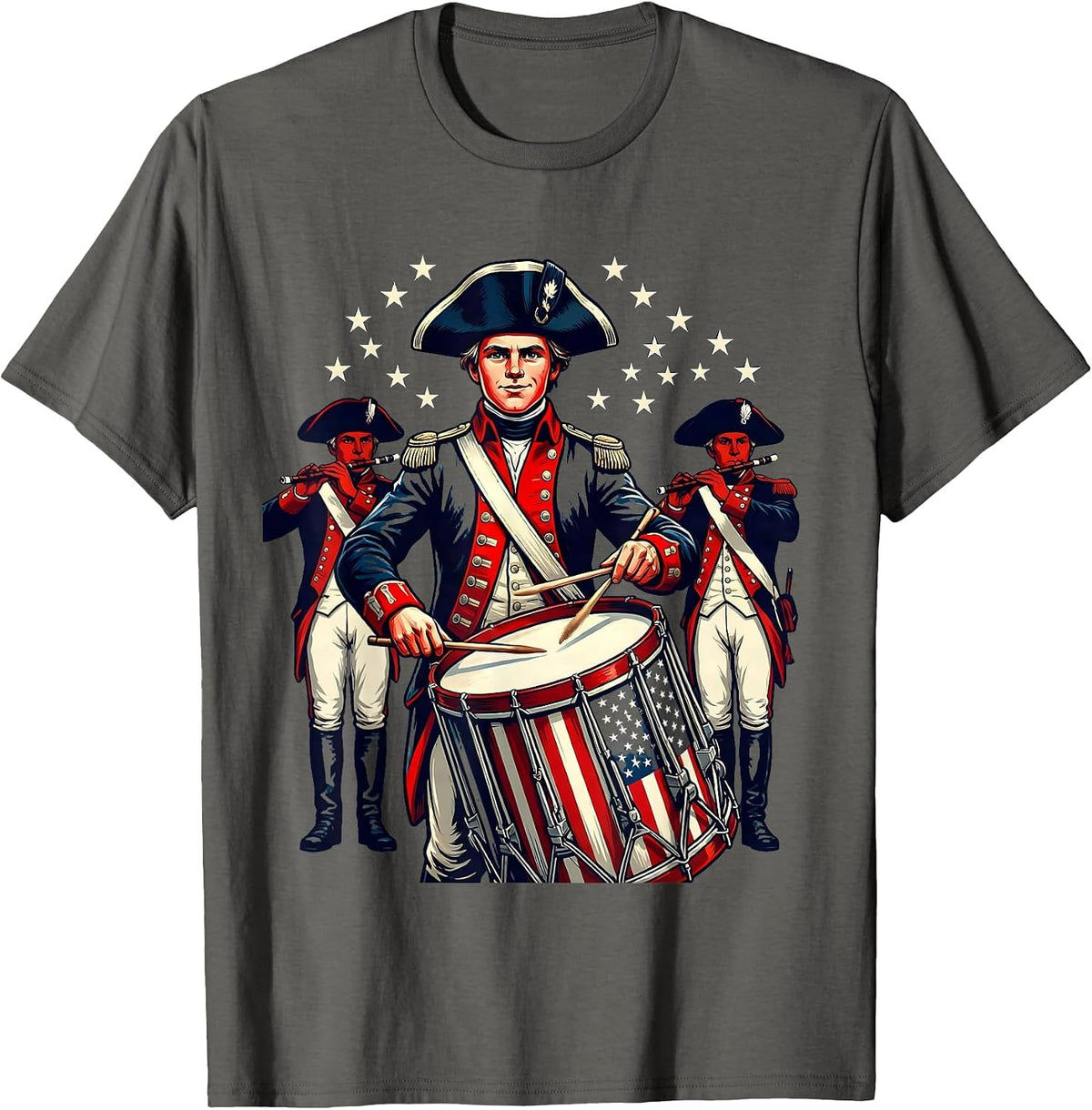 Boys Patriotic Colonial Drum and Fife Player T-Shirt - Asphalt Grey