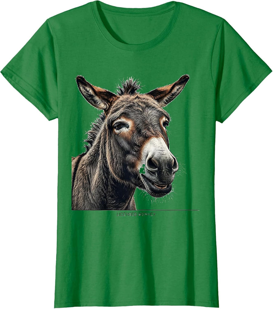 Women's Licensed Donkey Funny Farm Animal Humor Donkey Lover T-Shirt - Kelly Green