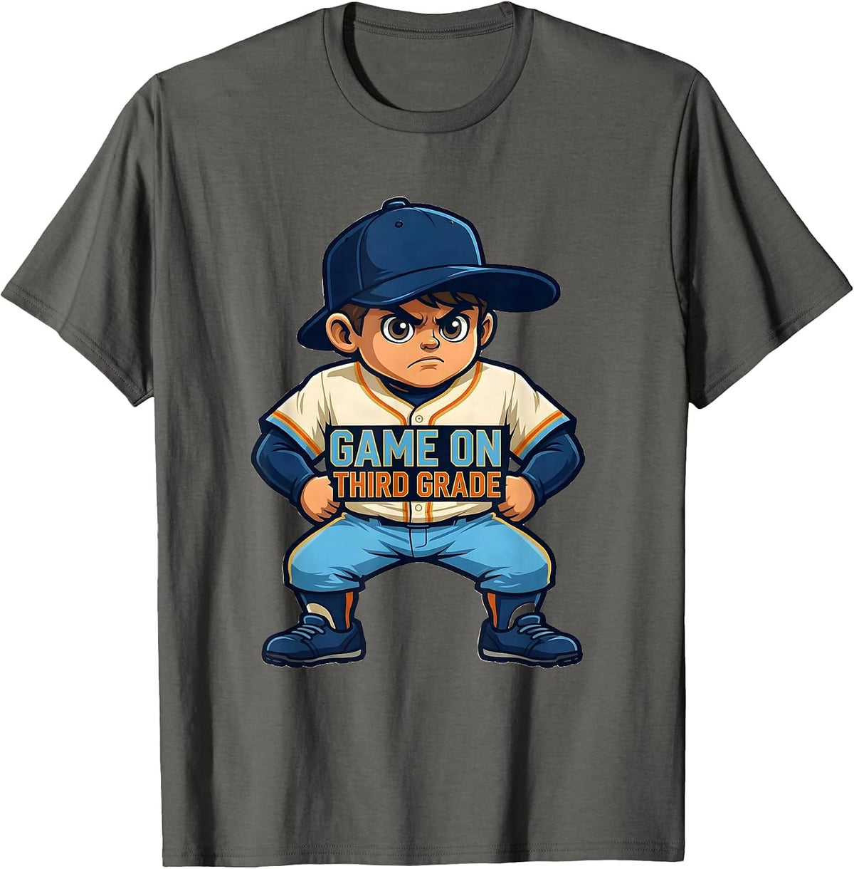 Game On Third Grade Playful Baseball Mascot Back To School T-Shirt - Asphalt Grey