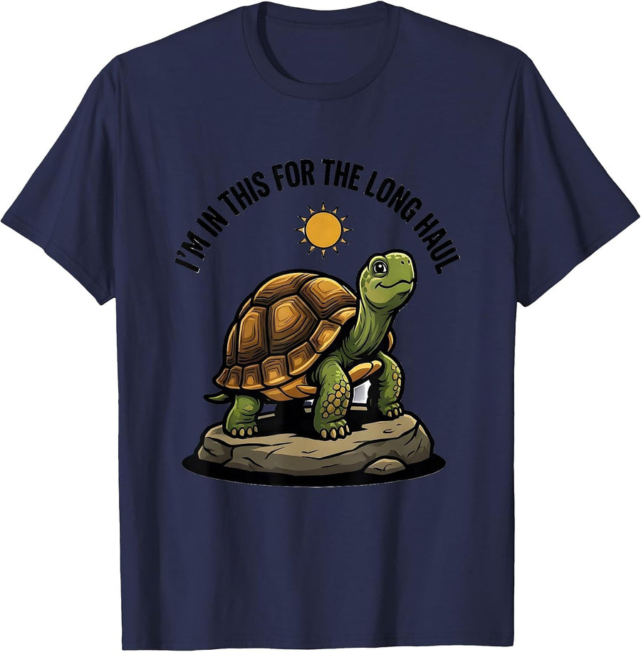 I'm In This For The Long Haul Funny Tortoise Lover Pet Owner T-Shirt - Navy Blue