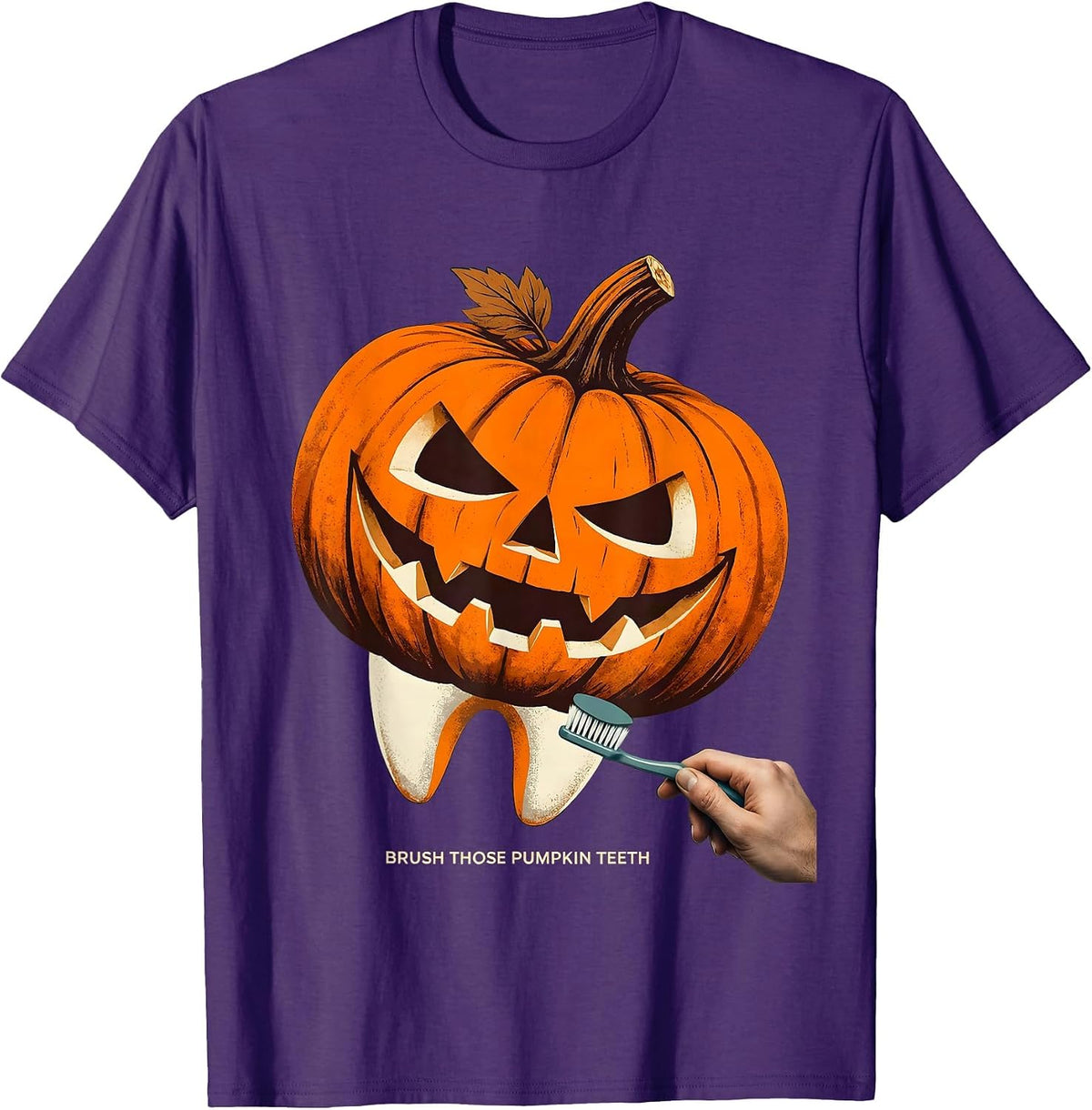 Men's Brush Those Pumpkin Teeth Funny Dental Hygienist Halloween T-Shirt - Purple