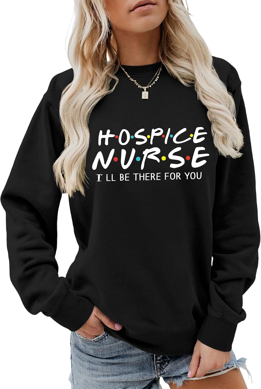 Hospice Nurse Sweatshirt for Women Nursing Student Long Sleeve Shirt Nurse Life Tops Crewneck Pullover - Black