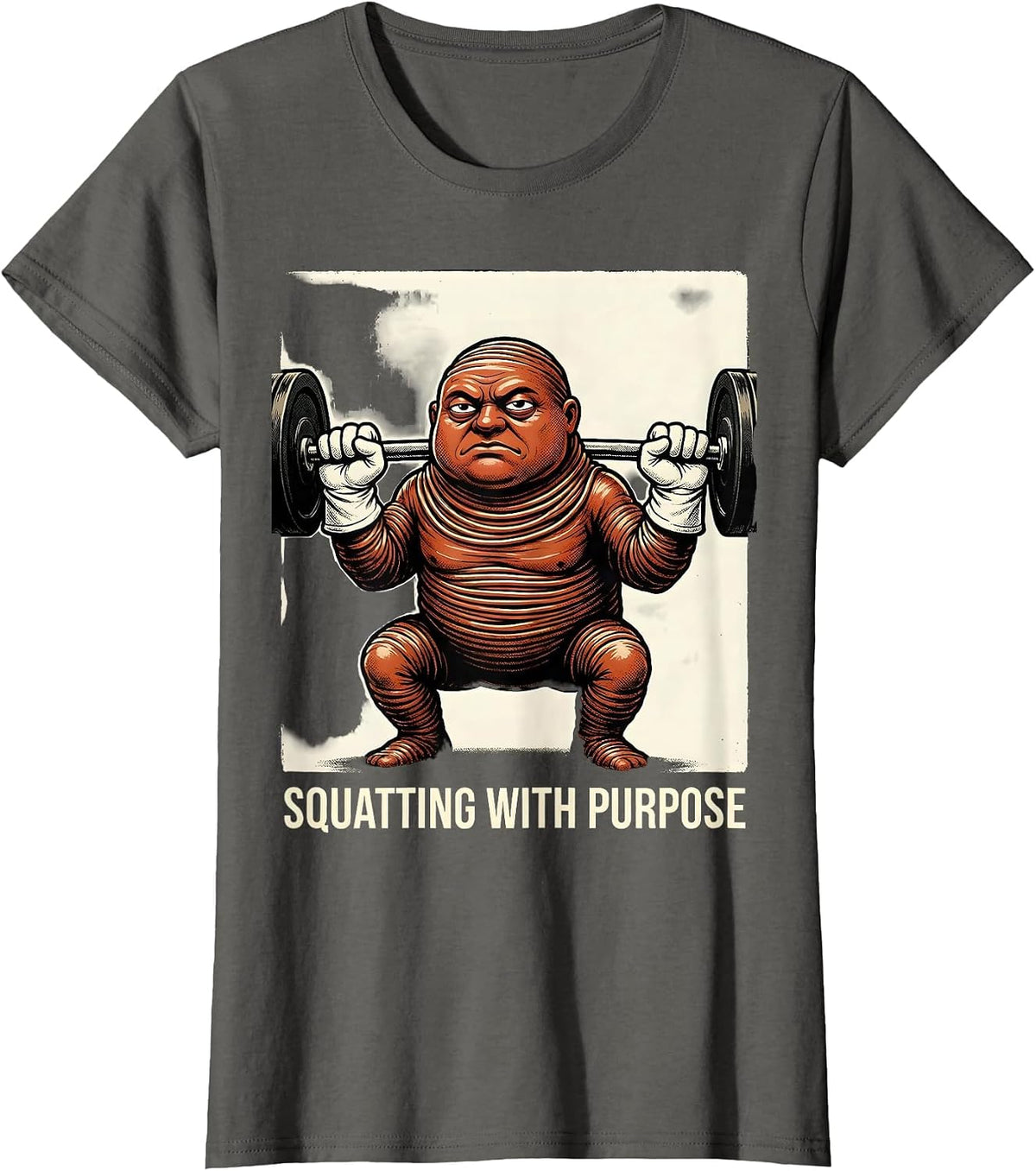 Women's Squatting With Purpose Retro Cartoon Funny Gym Weightlifting T-Shirt - Asphalt Grey