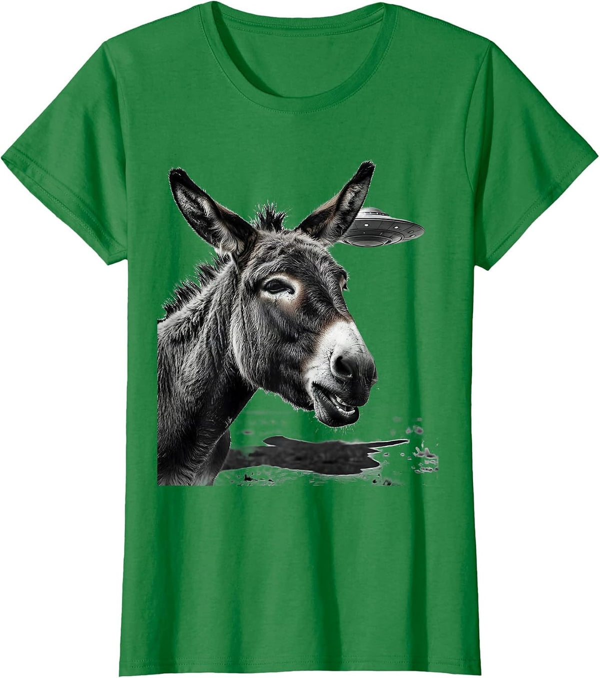 Women's Donkey Head UFO Selfie Funny Animal Lover Humor T-Shirt - Kelly Green