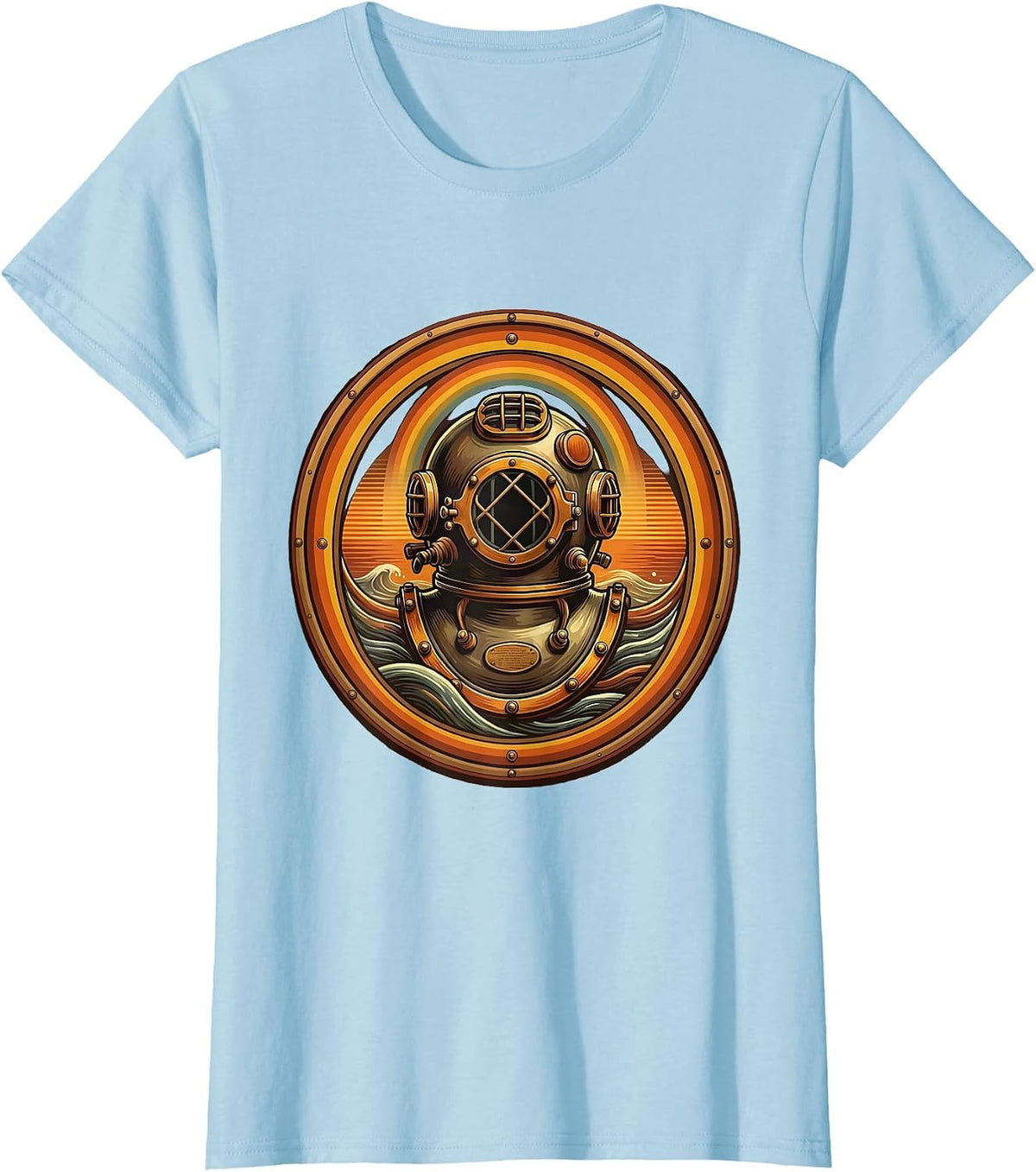Vintage Diving Helmet Porthole Illustration T-Shirt - Baby Blue