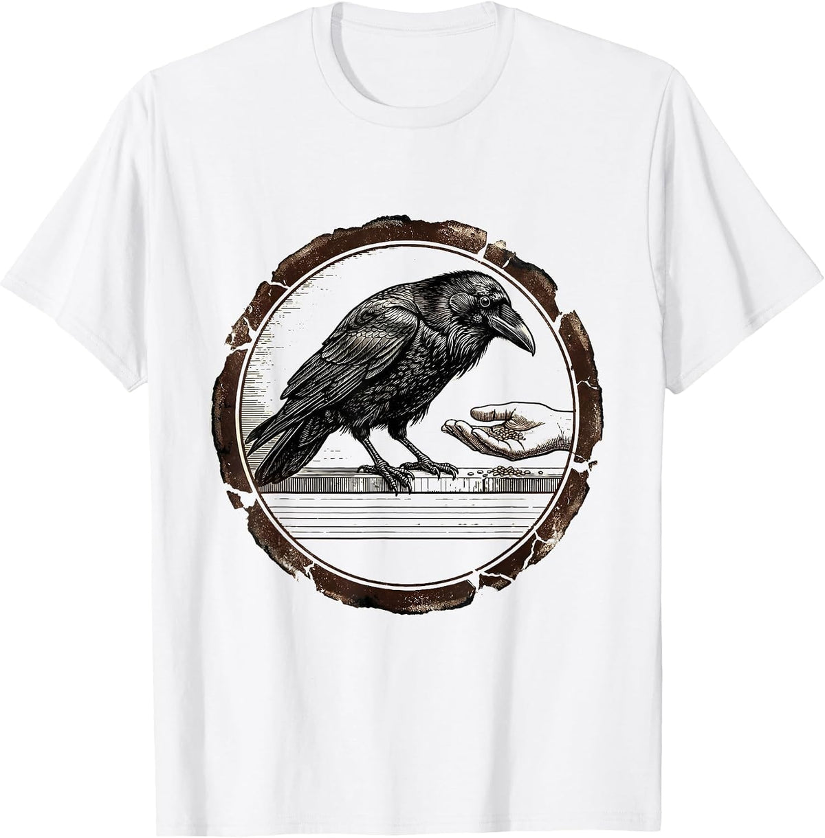 Men's Stamped Crow Seal Dark Humor Gothic Bird Lover T-Shirt - White