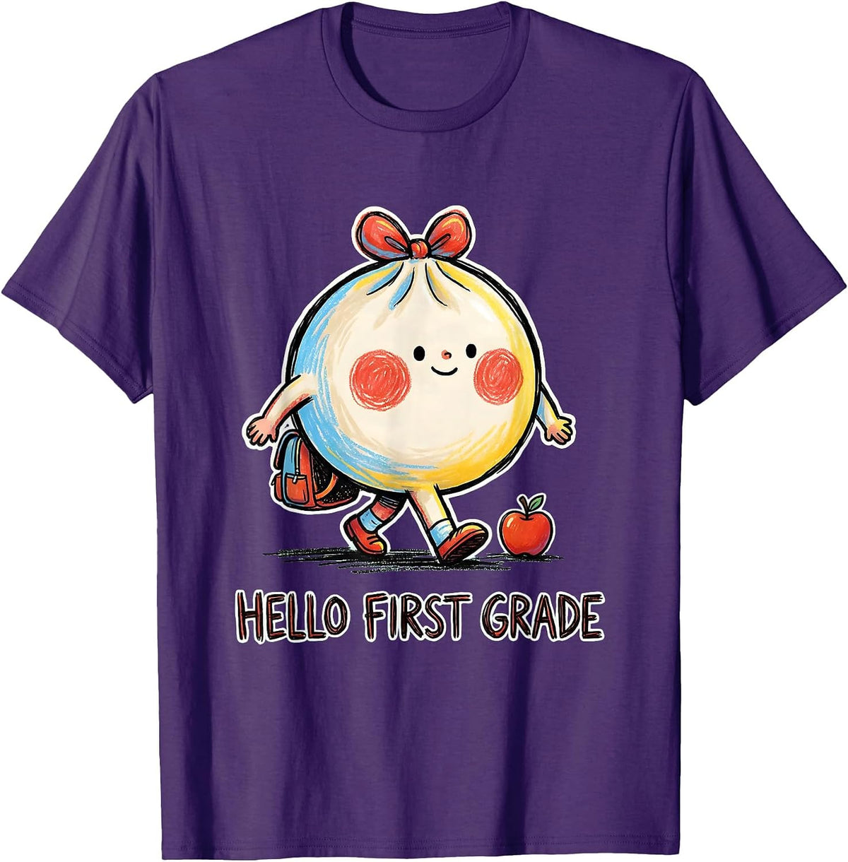 Hello First Grade Cute Dumpling Girl Teacher Back to School T-Shirt - Purple