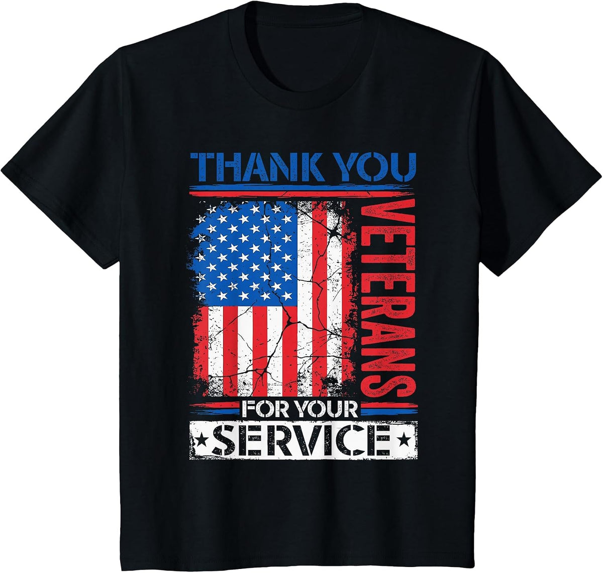 Thank You Veterans American Flag Patriotic Men Women T-Shirt - Black