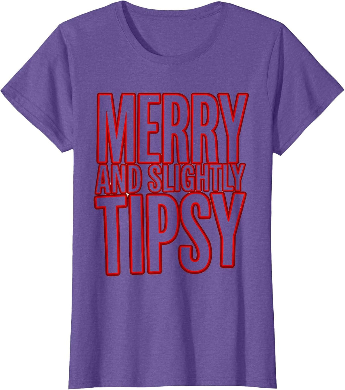 Women's Merry and Slightly Tipsy Christmas Holiday Design T-Shirt - Purple Heather