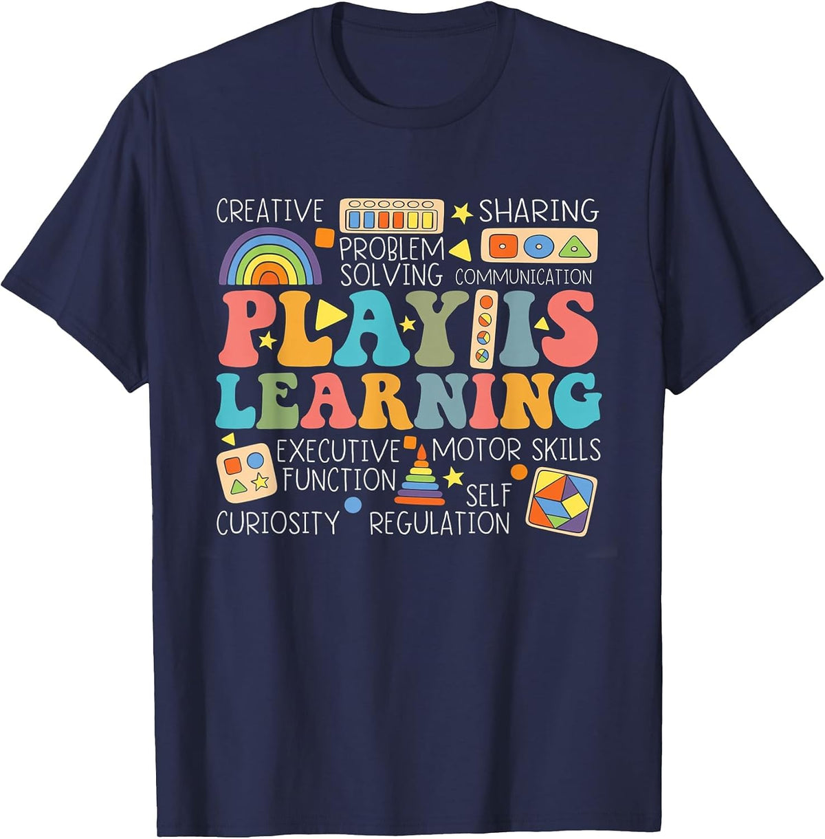Groovy Play is Learning Kindergarten Teacher Appreciation T-Shirt - Navy Blue
