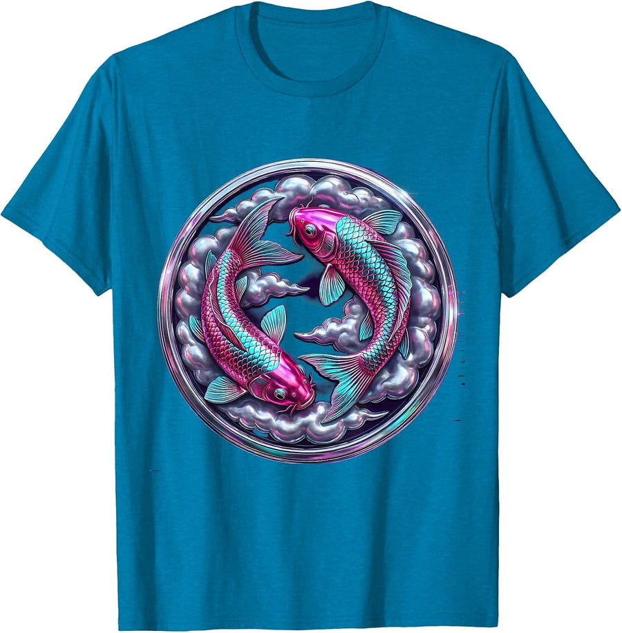 Koi Fish Storm Clouds Streetwear Graphic T-Shirt - Sapphire Blue
