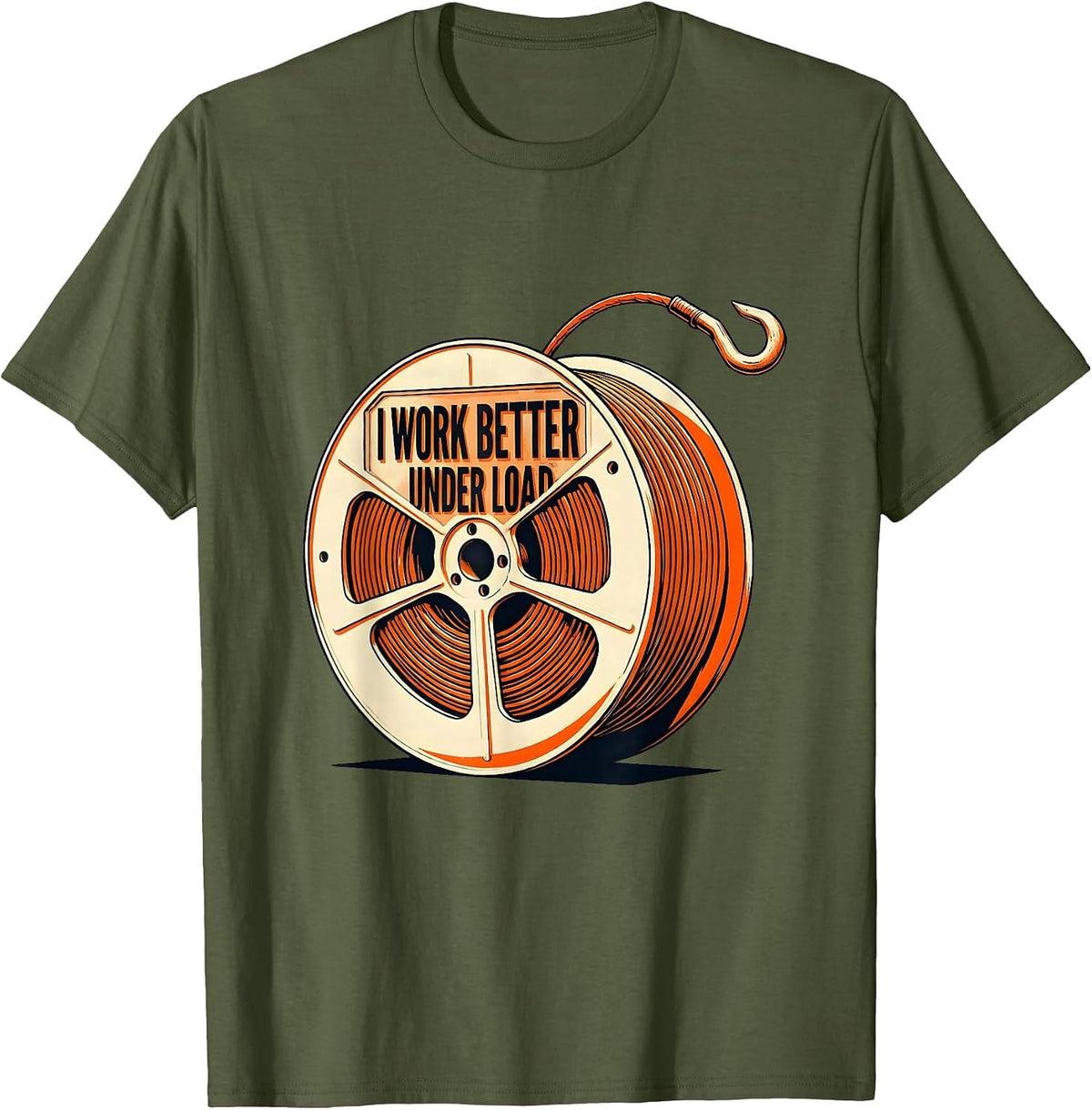 Men's I Work Better Under Load Funny Electrician Lineman Skeleton T-Shirt - Olive Green