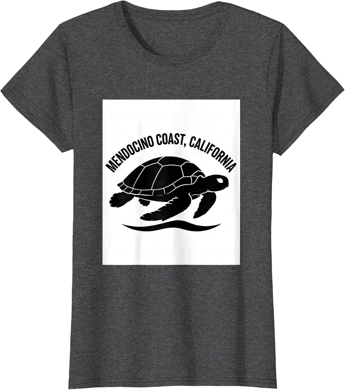 Women's Mendocino Coast California Sea Turtle Silhouette Beach T-Shirt - Dark Heather Grey