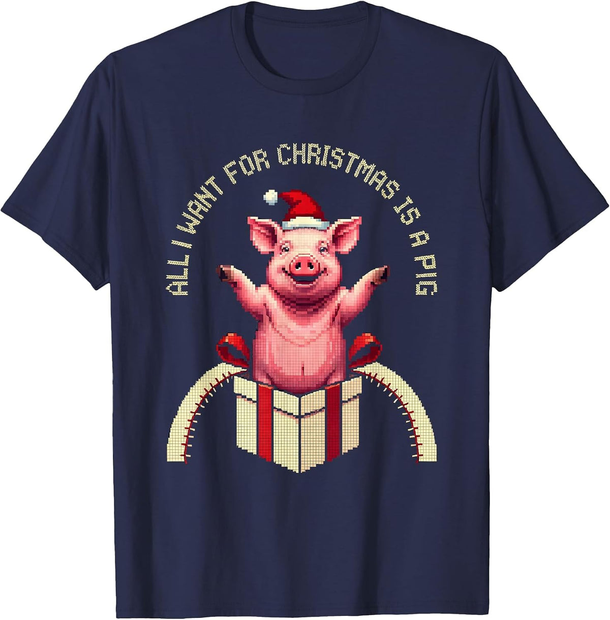 Men's All I Want For Christmas Is A Pig Ugly Sweater Holiday Party T-Shirt - Navy Blue