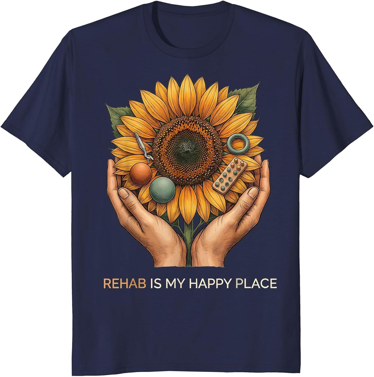 Rehab Is My Happy Place Occupational Therapy T-Shirt - Navy Blue