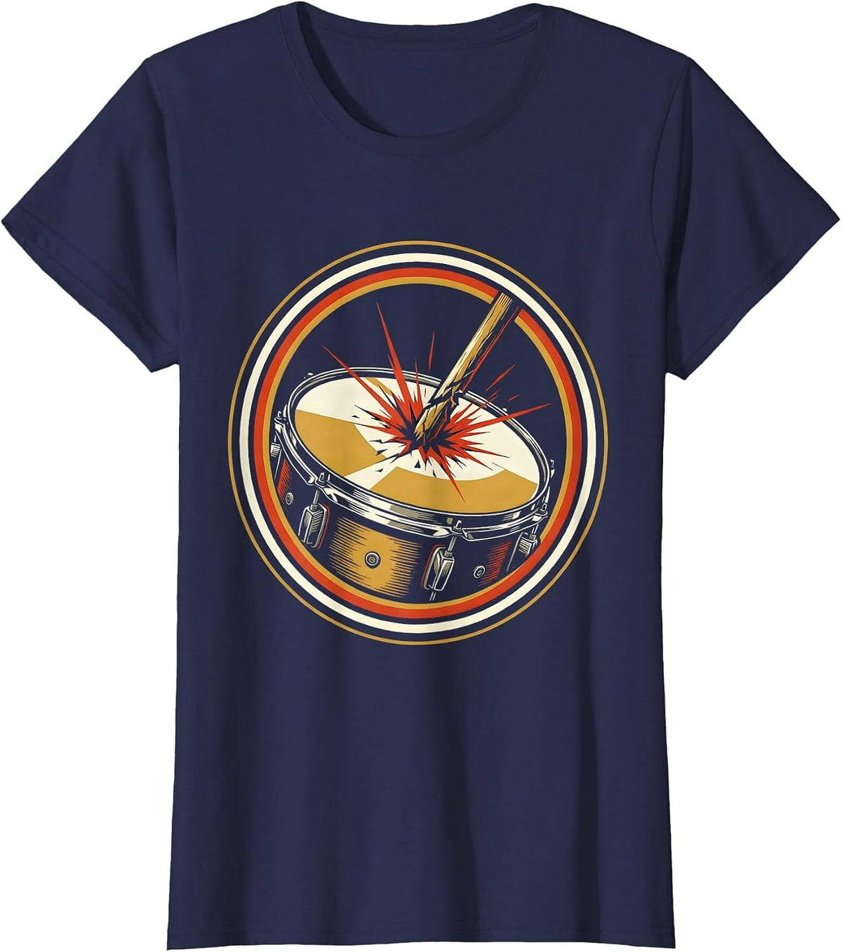 Women's Broken Drumstick Snare Drum 90s Band Graphic T-Shirt - Navy Blue