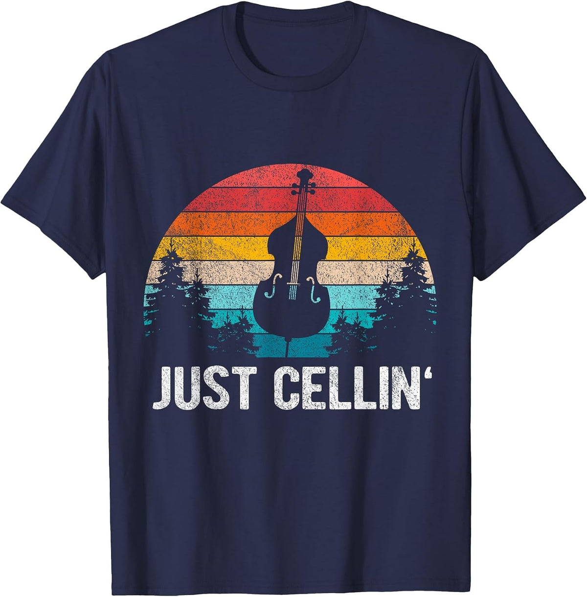 Just Cellin Funny Cello Cellist Orchestra Musician Retro T-Shirt - Navy Blue