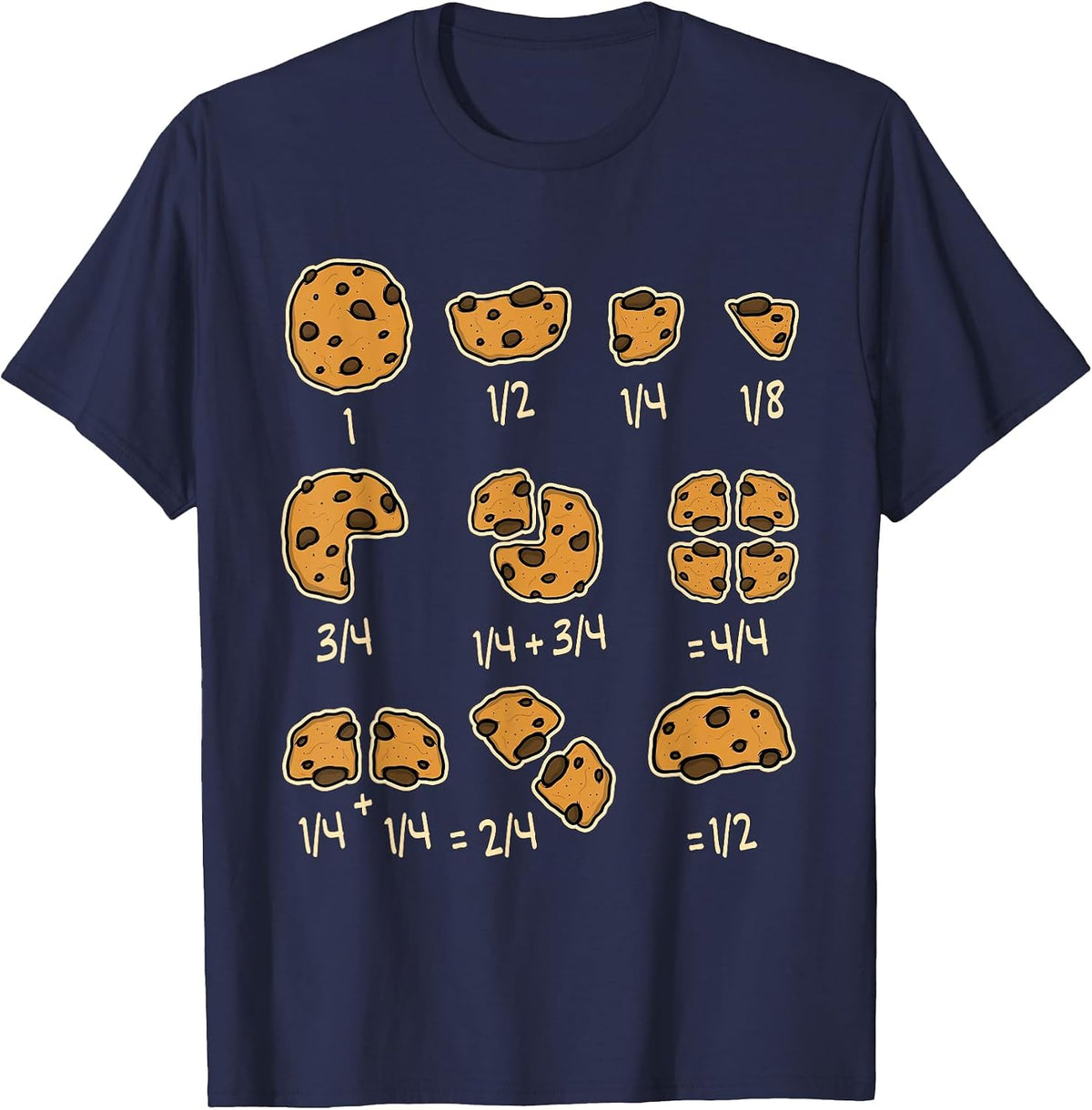 Chocolate Cookie Quick Math Fraction Math Teachers T-Shirt - Navy Blue