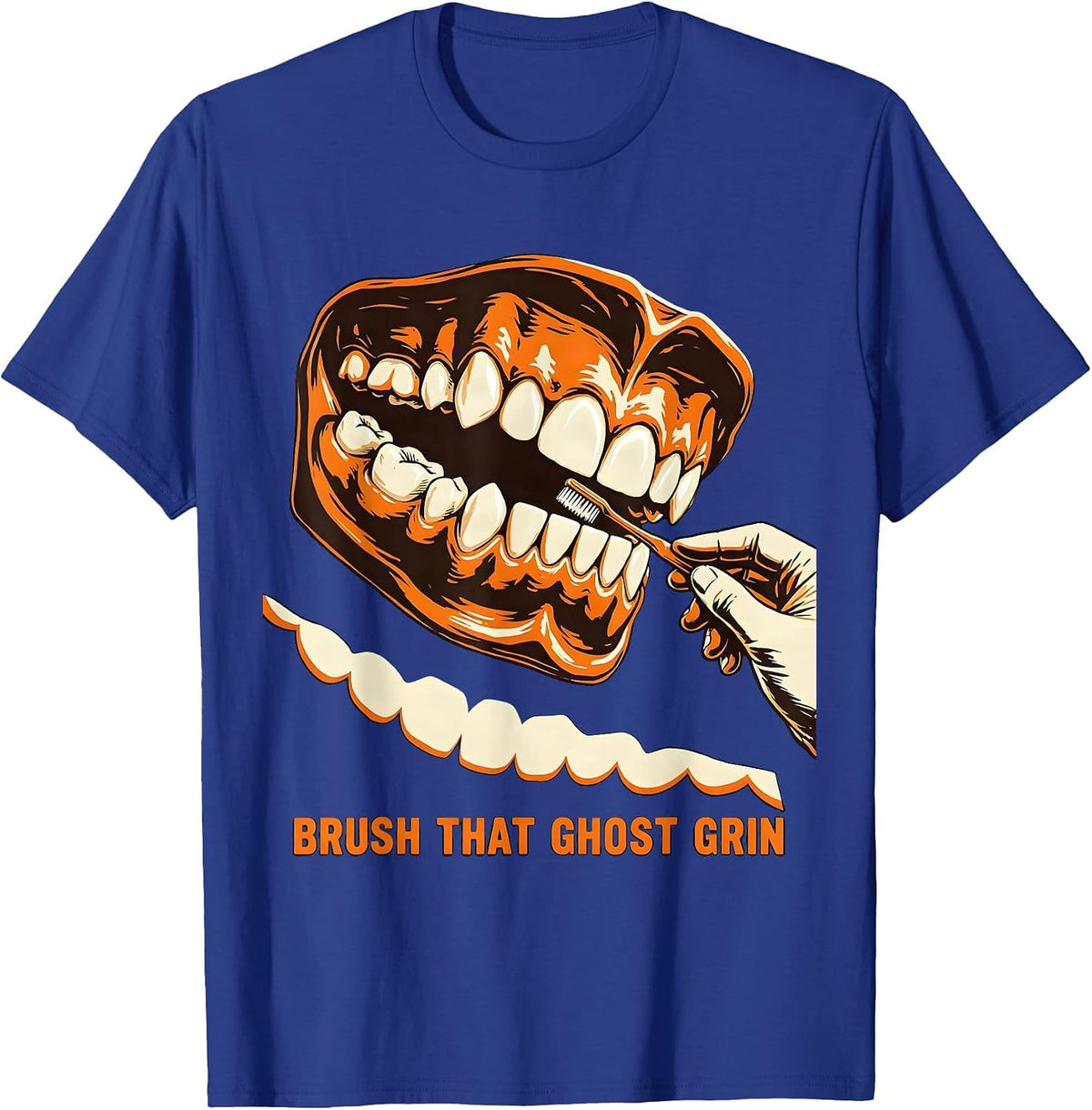 Men's Brush That Ghost Grin Wood Type Dental Hygienist Halloween T-Shirt - Royal Blue