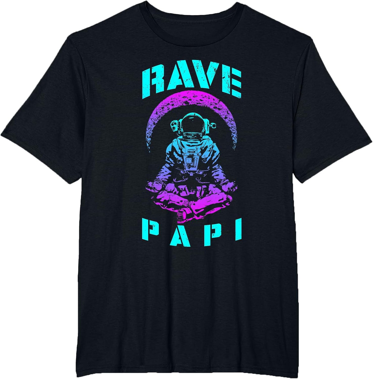 Rave Papi EDM Music Festival Trippy Astronaut Crescent Moon T-Shirt - Black