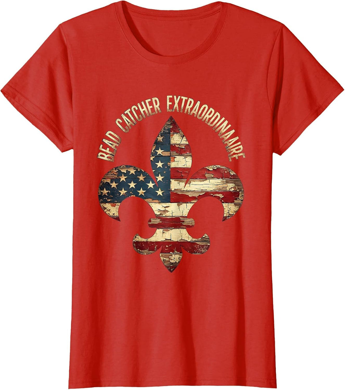 Women's Bead Catcher Extraordinaire Mardi Gras Design T-Shirt - Red
