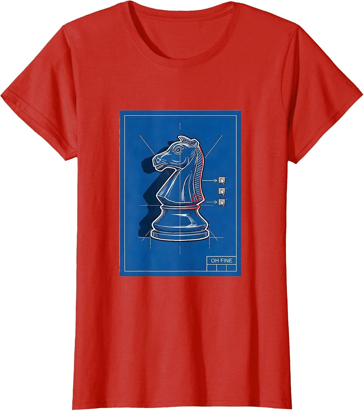 Oh Fine Technical Blueprint Chess Player Lover Humor Gift T-Shirt - Red