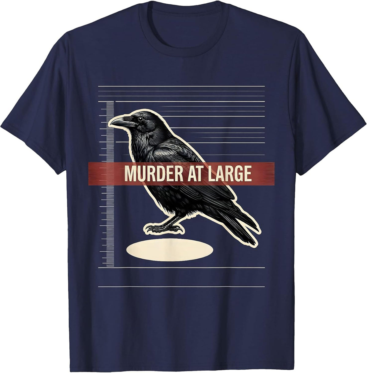 Murder At Large Minimalist Crow Raven Gothic Humor T-Shirt - Navy Blue