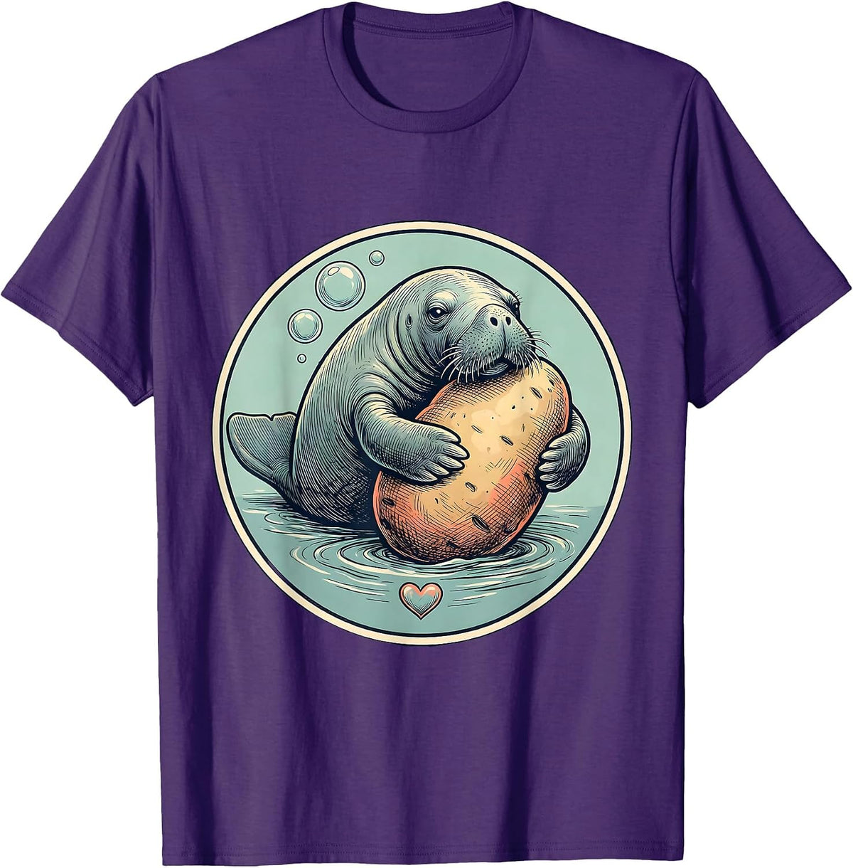 Men's Manatee Hugging Potato Funny Sea Cow Lover Humor T-Shirt - Purple