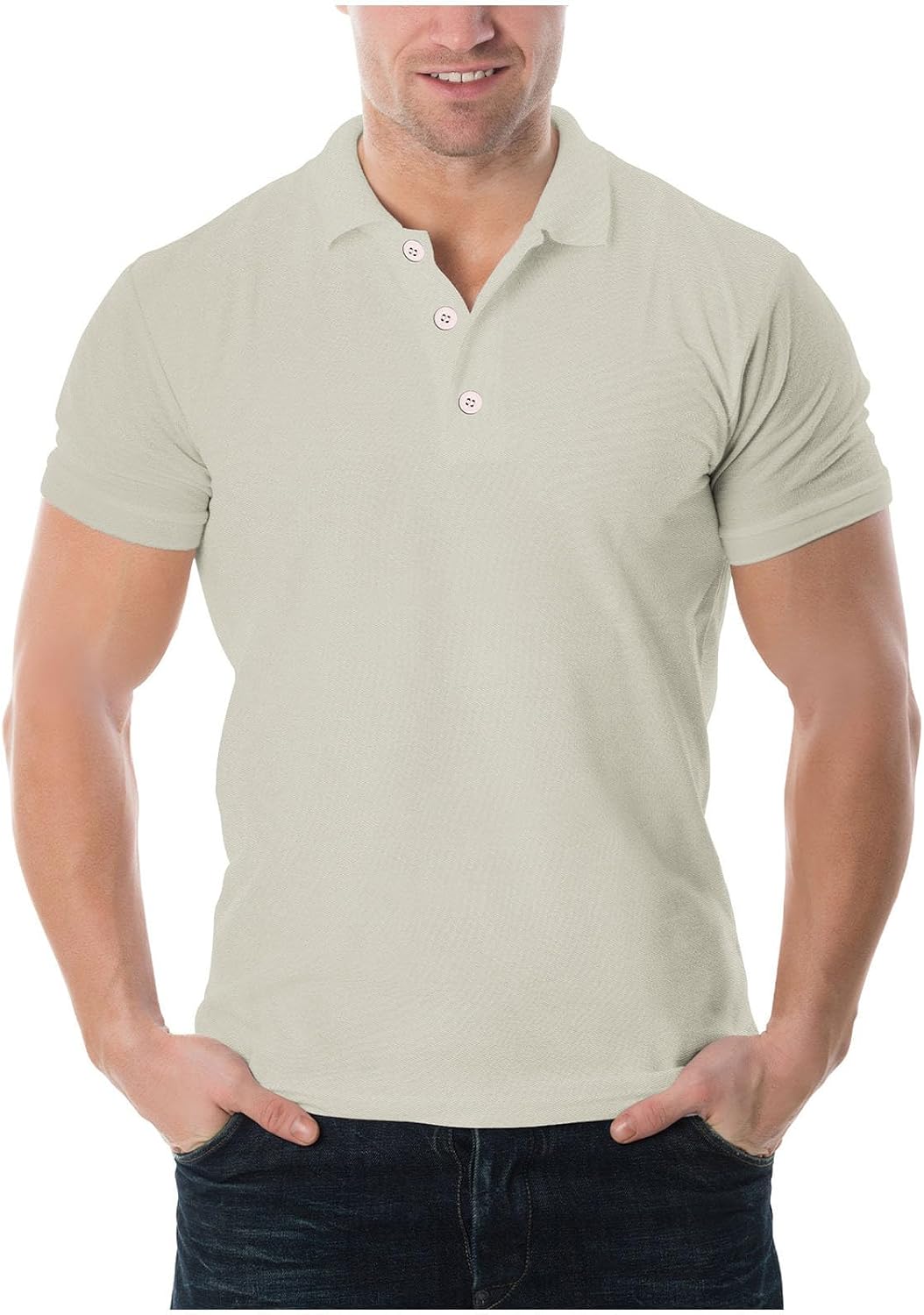 Mens Golf Shirts Casual Short Sleeve Classic Fit Stretch Solid Tees Fashion Collared Button Blouse Tops - Gray
