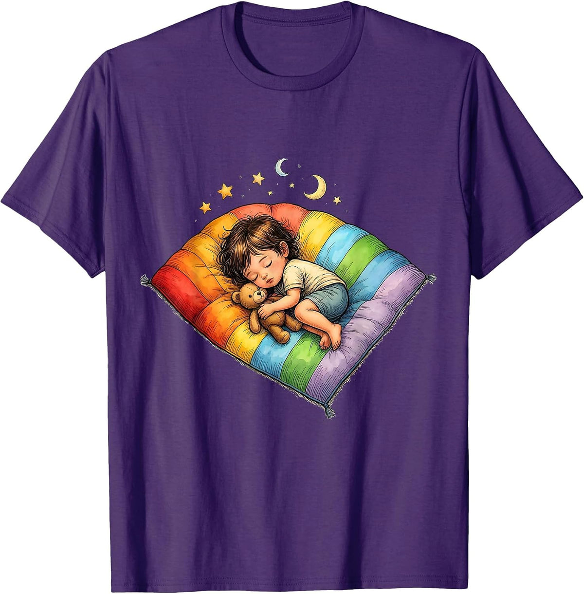 Men's Kindergarten Teacher Napping Child Rainbow Mat T-Shirt - Purple