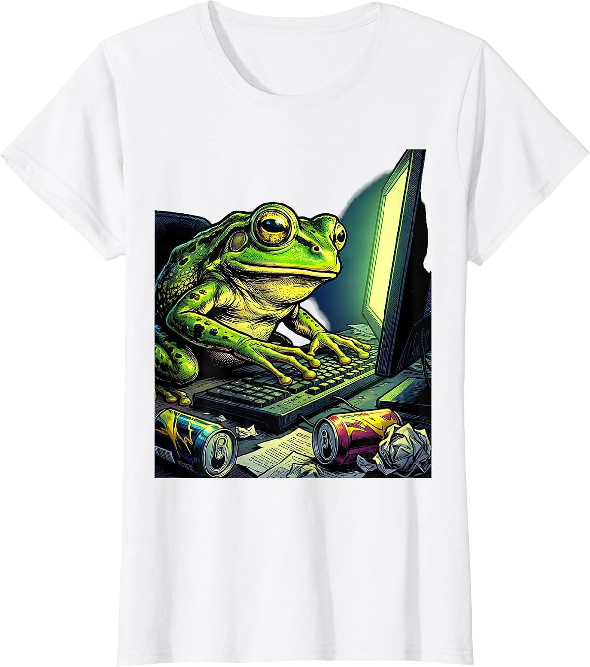 Frog Night Owl Late Night Computer Session T-Shirt - White