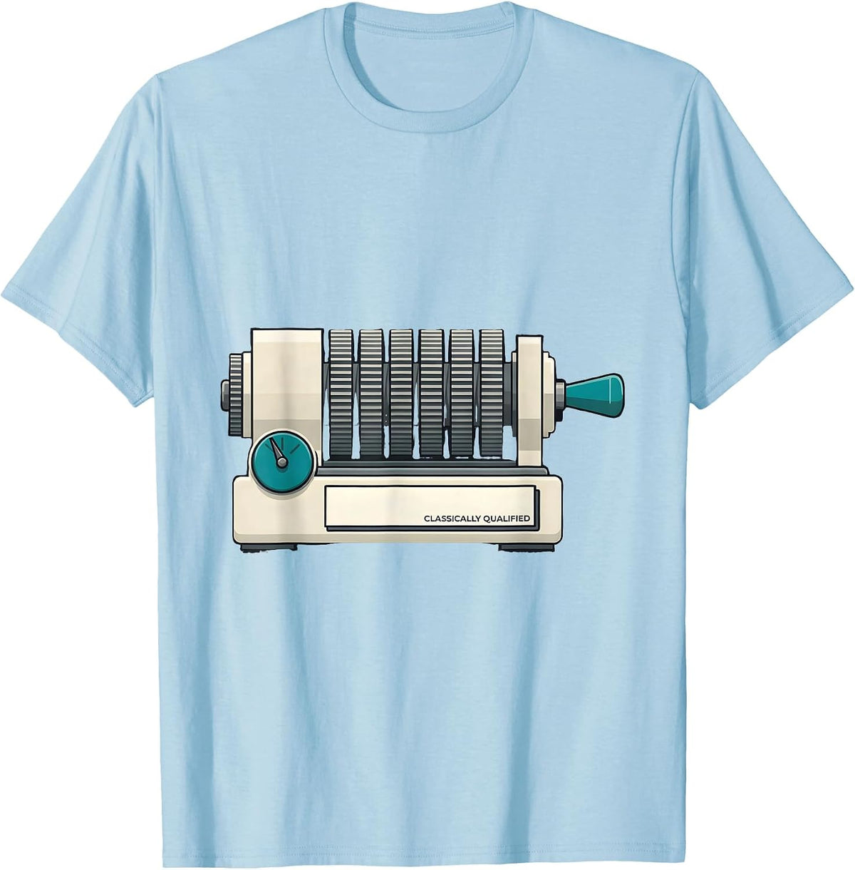 Men's Classically Qualified Retro Mechanical Analog Calculator T-Shirt - Baby Blue
