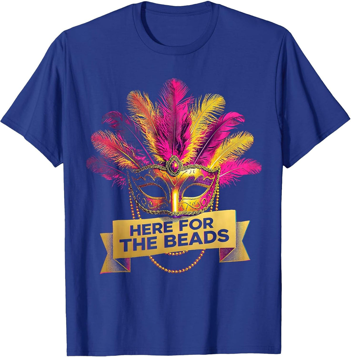 Men's Here for the Beads Mardi Gras Festive Design T-Shirt - Royal Blue