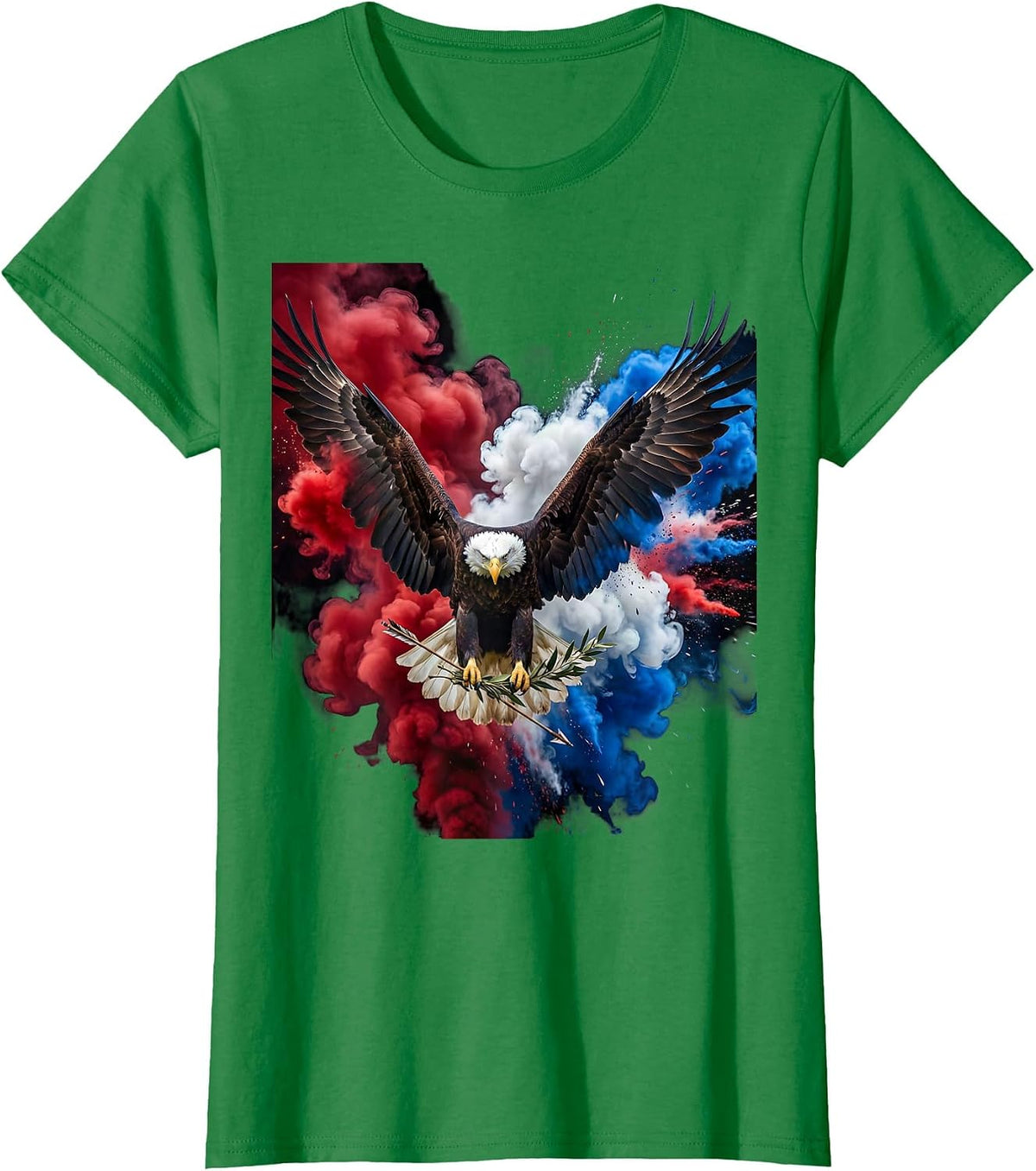 Women's Patriotic Bald Eagle Arrows and Olive Branch T-Shirt - Kelly Green