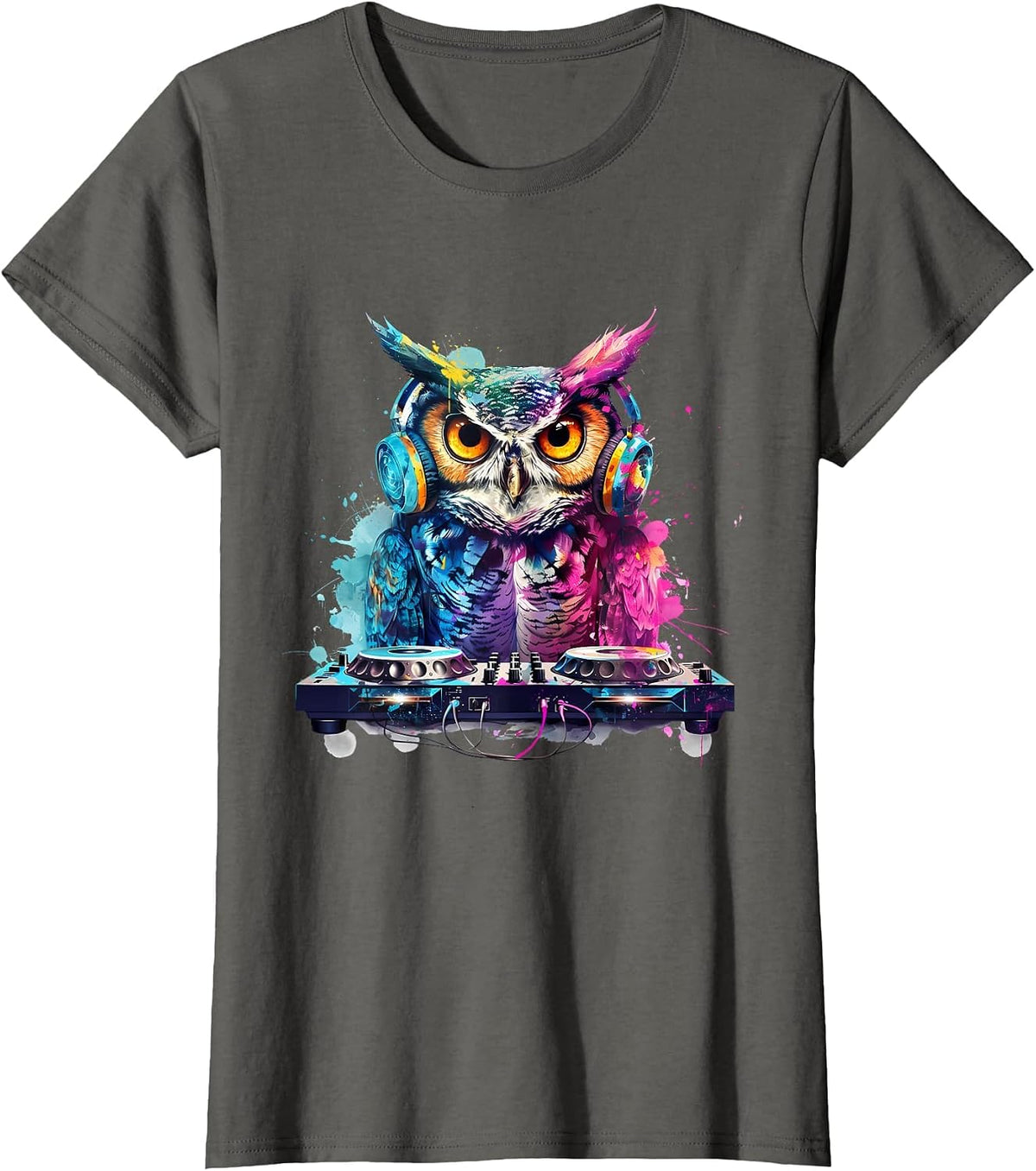 Owl Music DJ House Beatmaker Turntable DJ Owl Dance Music T-Shirt - Asphalt Grey