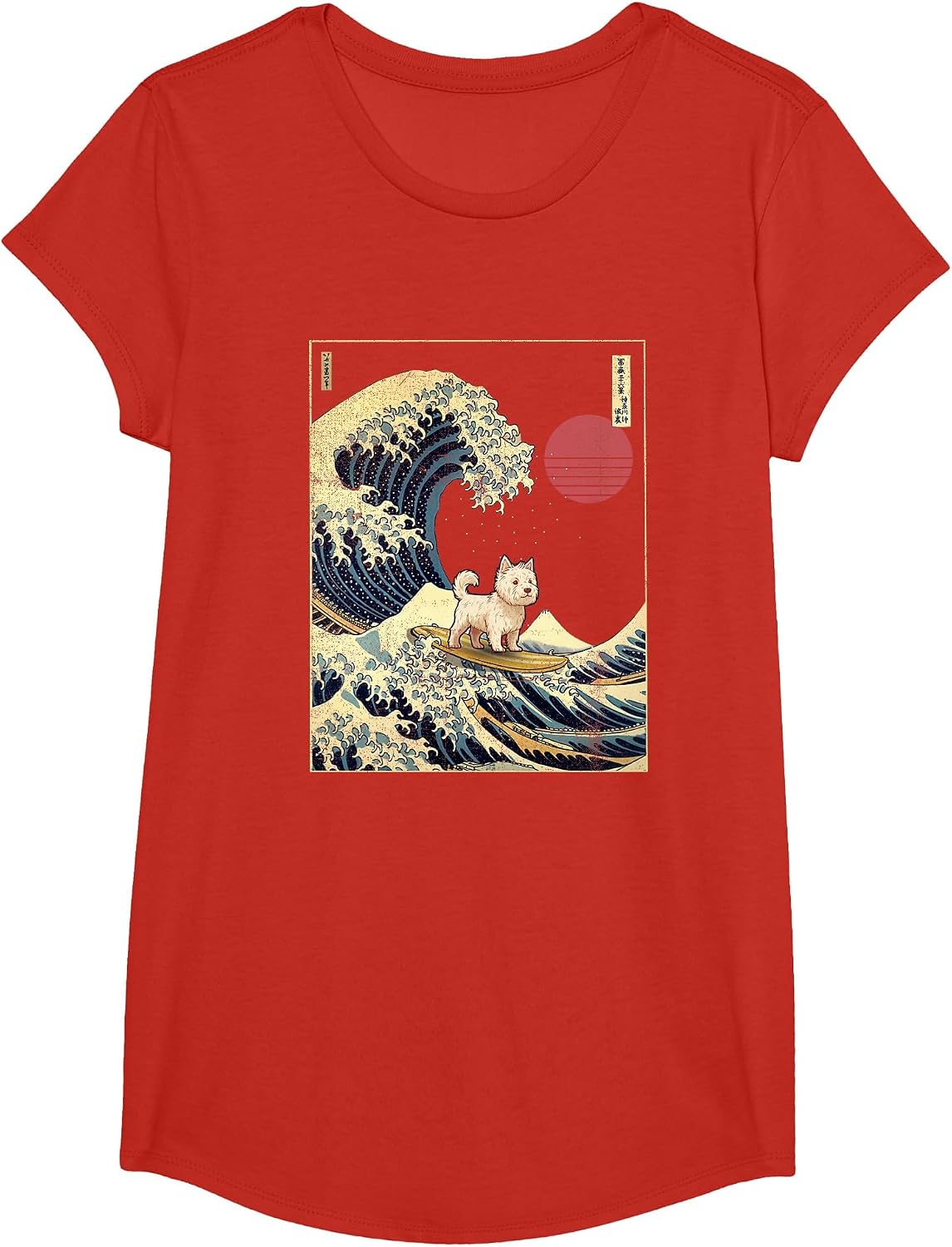 West Highland White Terrier Westie Japanese Kanagawa Wave T-Shirt - Girls Red