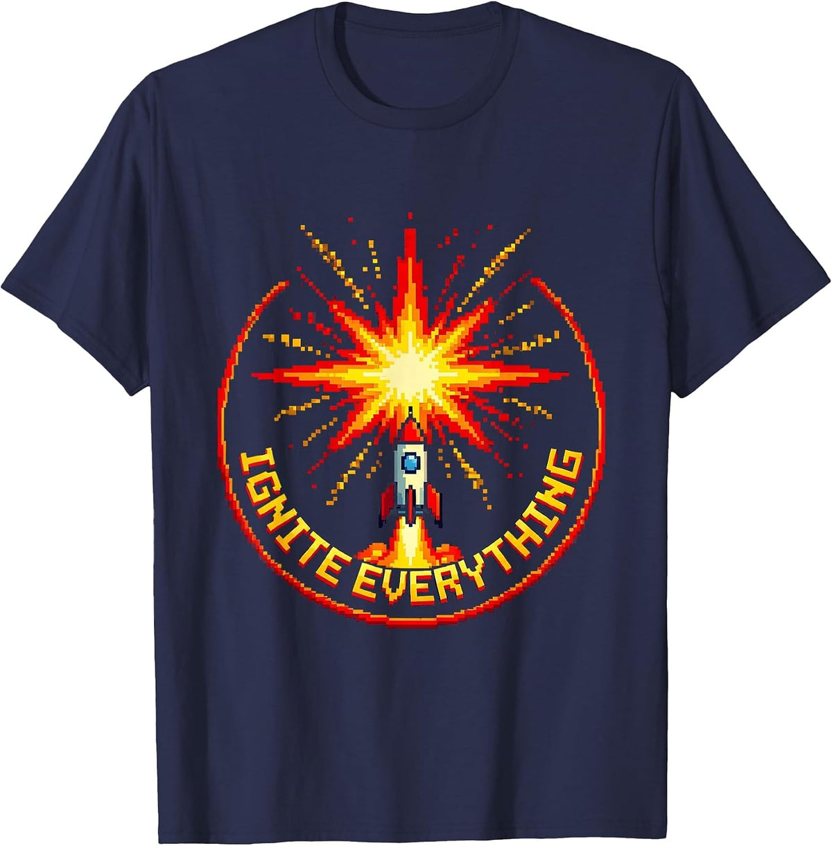 Ignite Everything Fireworks Explosion Design T-Shirt - Navy Blue