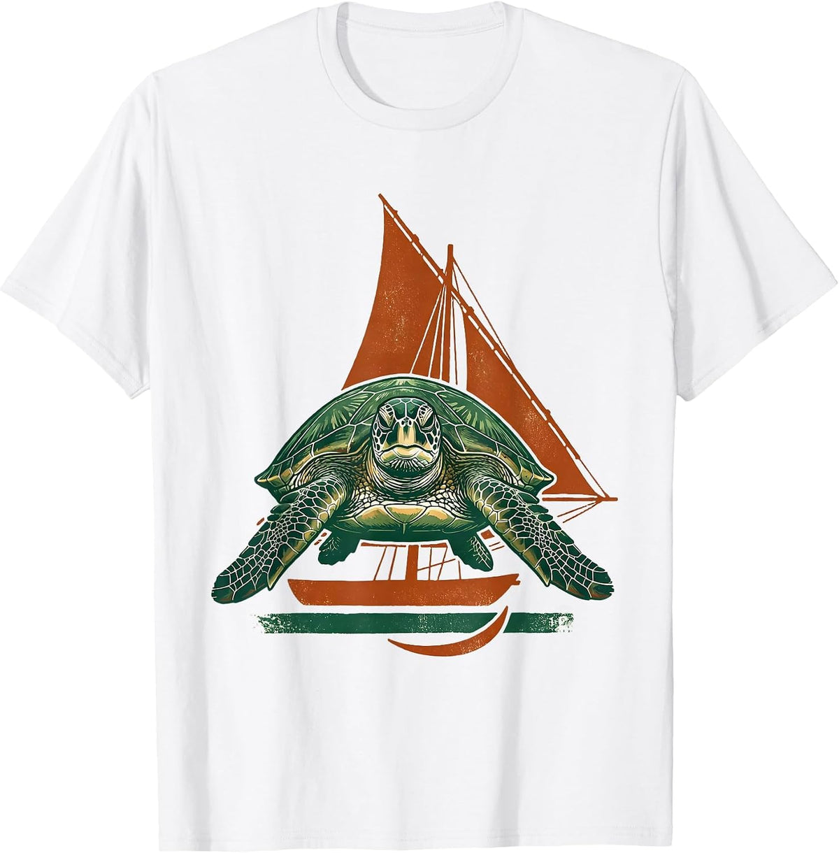 Men's Sea Turtle Dhow Sail Rubber Stamp Tropical Vacation T-Shirt - White