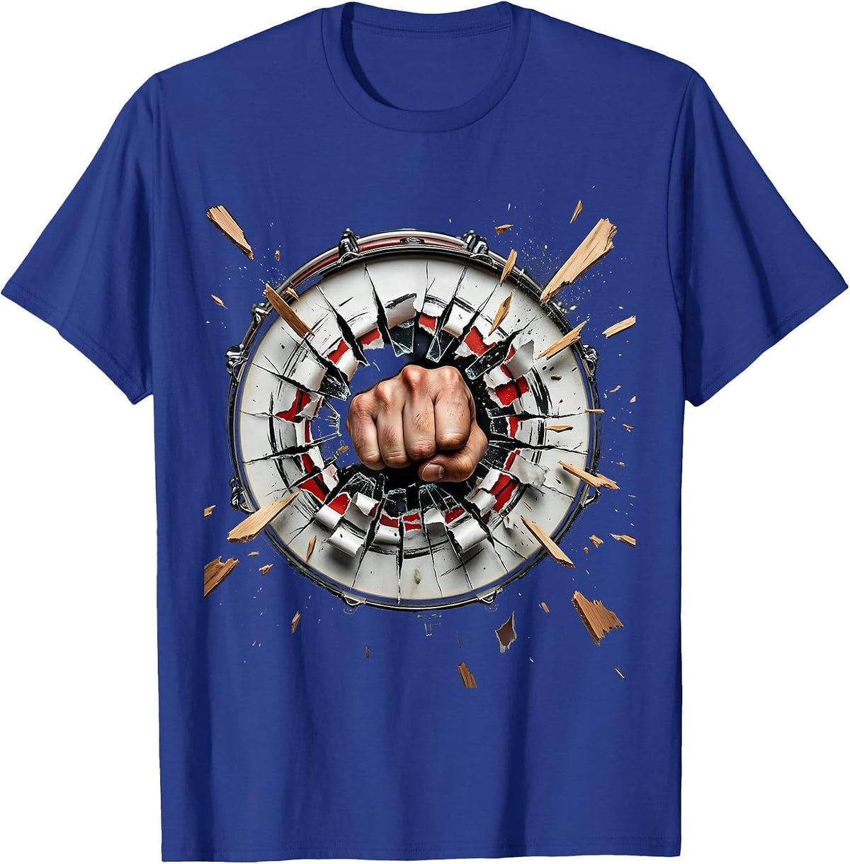 Men's Rock Fist Bass Drum Burst Graphic Tee T-Shirt - Royal Blue