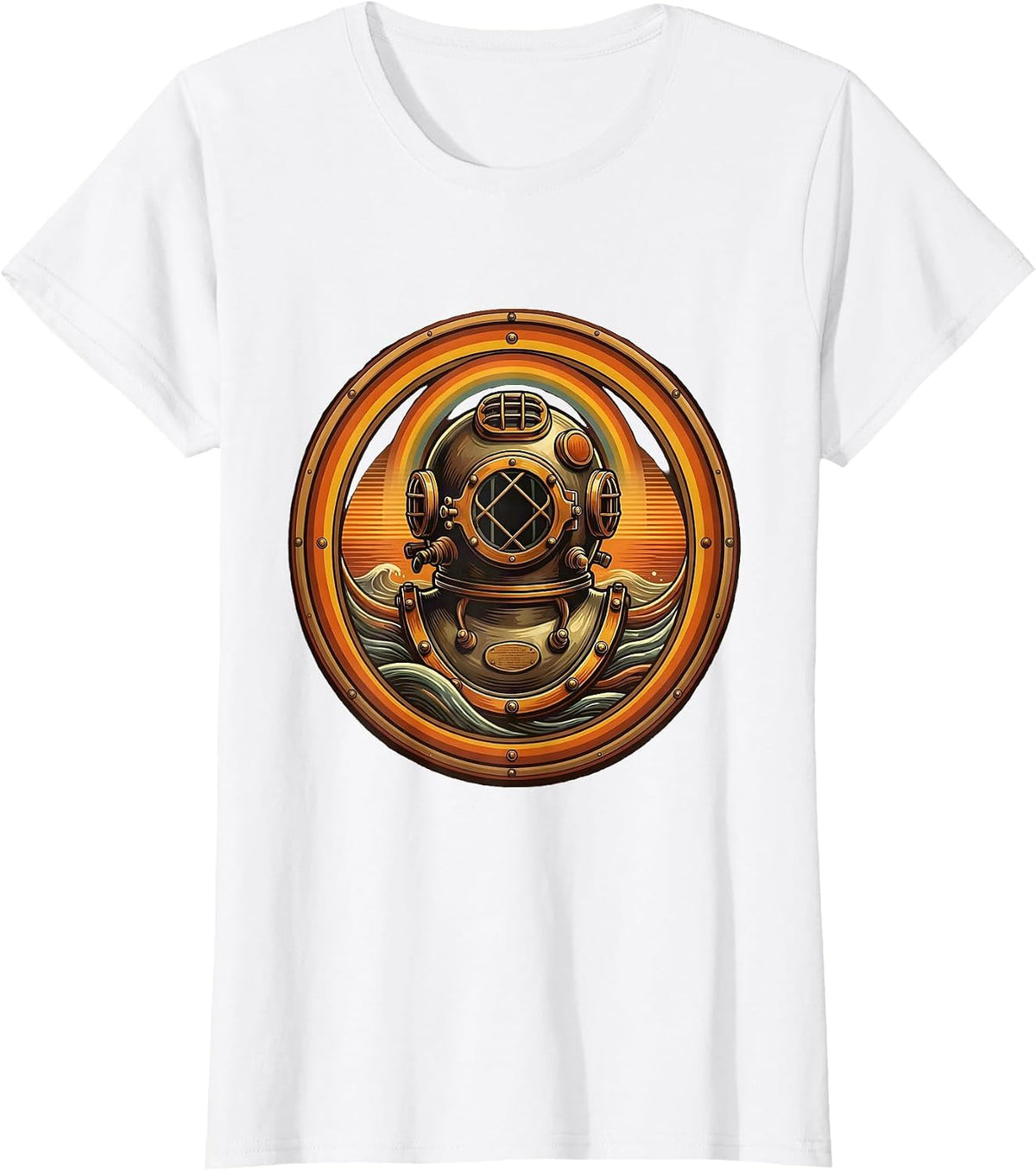 Vintage Diving Helmet Porthole Illustration T-Shirt - White