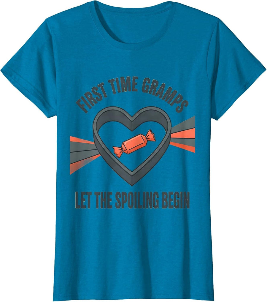 First Time Gramps Let The Spoiling Begin Grandpa T-Shirt, Women, Sapphire Blue, XX-Large - As Pictured