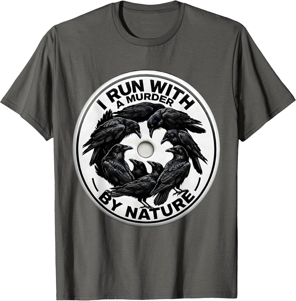 I Run With A Murder By Nature Gothic Raven Silhouette Dark T-Shirt - Asphalt Grey