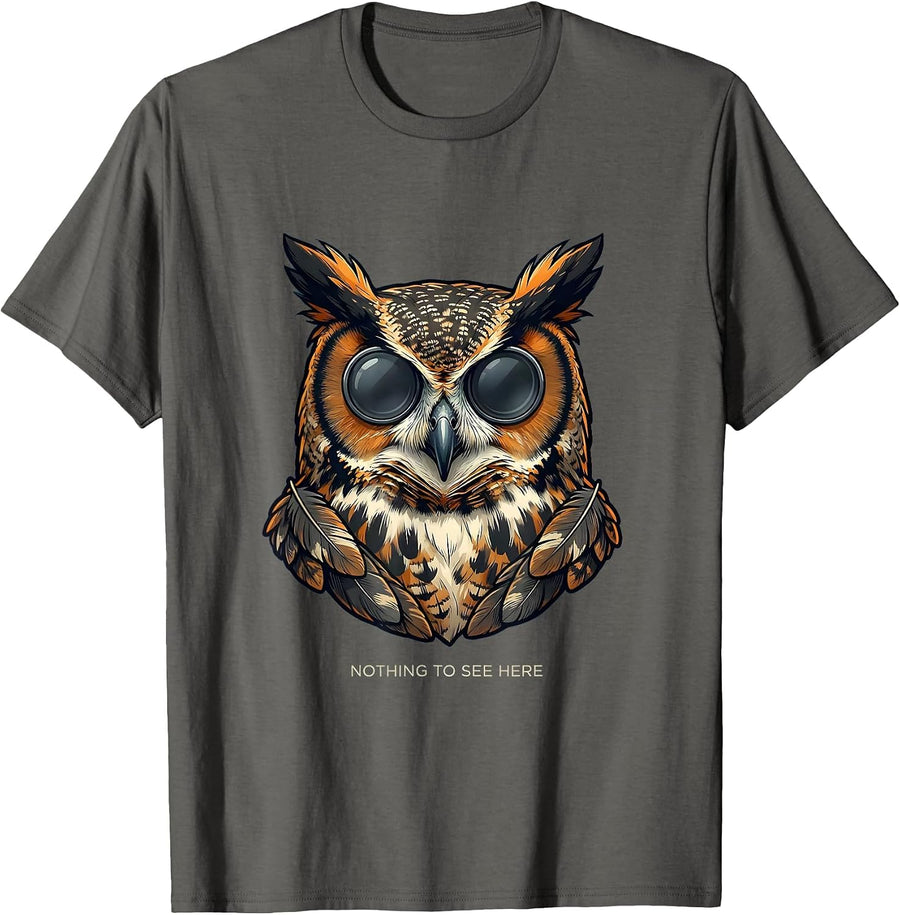 Nothing To See Here Funny Owl Wearing Sunglasses Bird Lover T-Shirt - Asphalt Grey